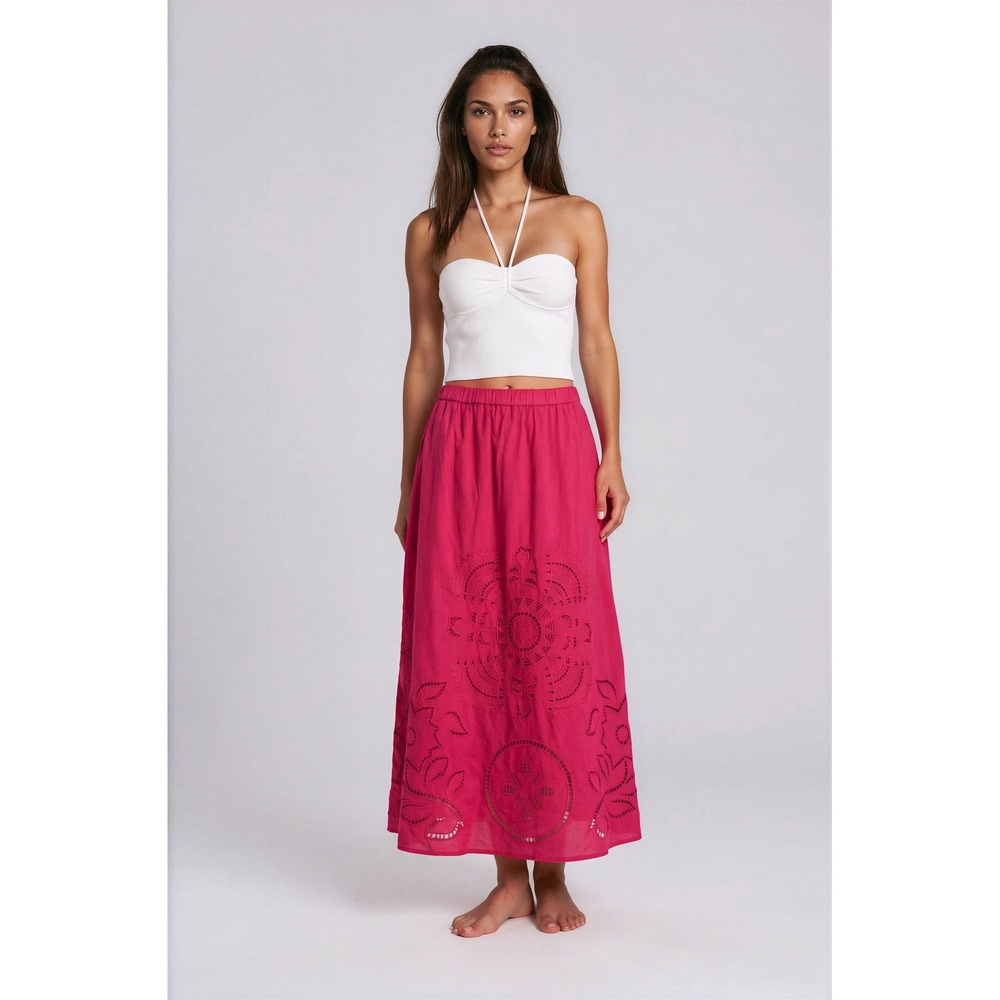 MISA Los Angeles XS Pink Embroidered Eyelet Maxi Skirt NWT Boho